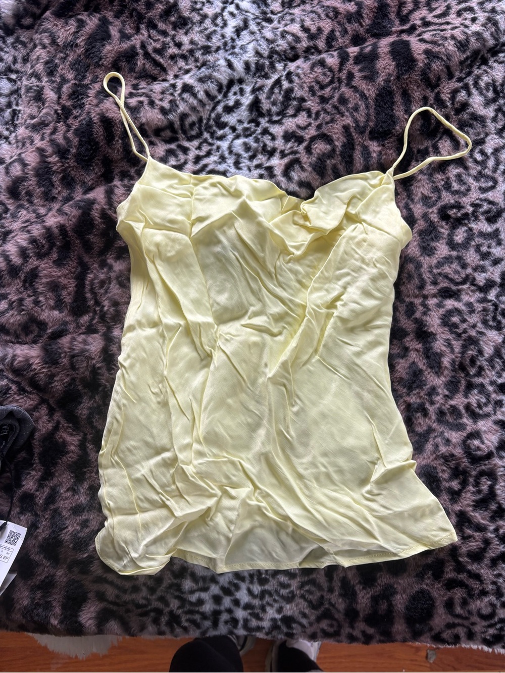 Zara Pale Yellow Satin Camisole with Spaghetti Straps
